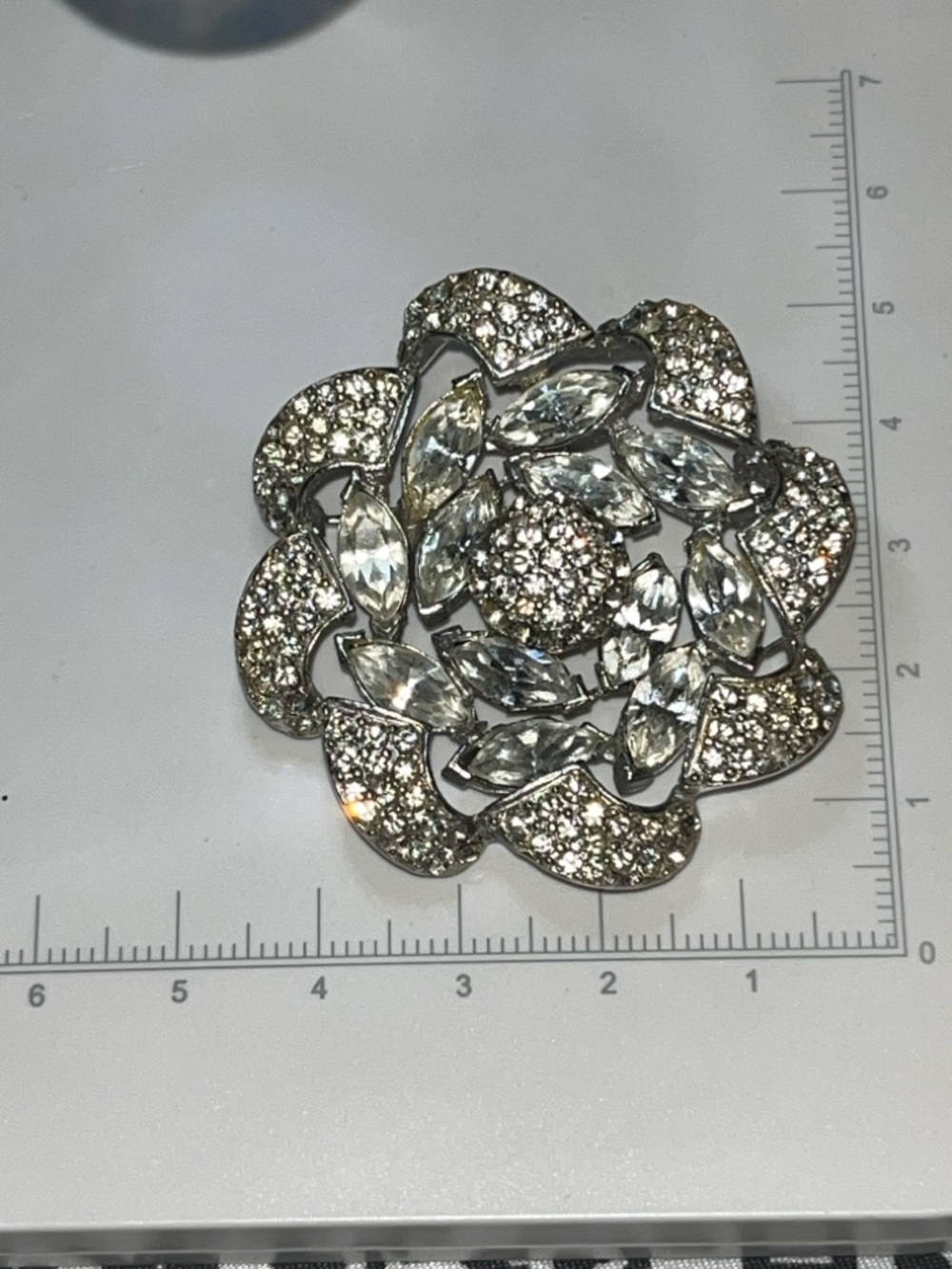 Vintage Crystal Floral Brooch | Silver Tone Rhinestone Statement Piece